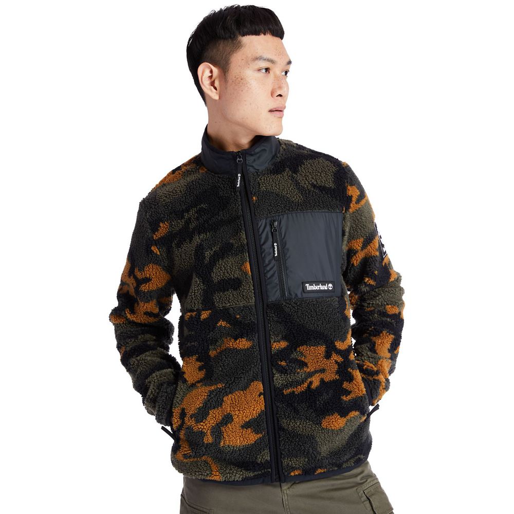 Geaca Timberland Barbati Negrii/Verzi/Maro - Camo Recycled Fleece - Romania - WJEACF819